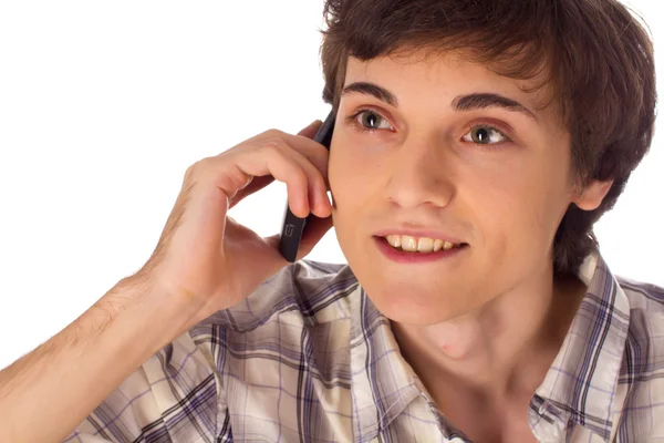 Young male enjoys phone conversation — Stock Photo, Image