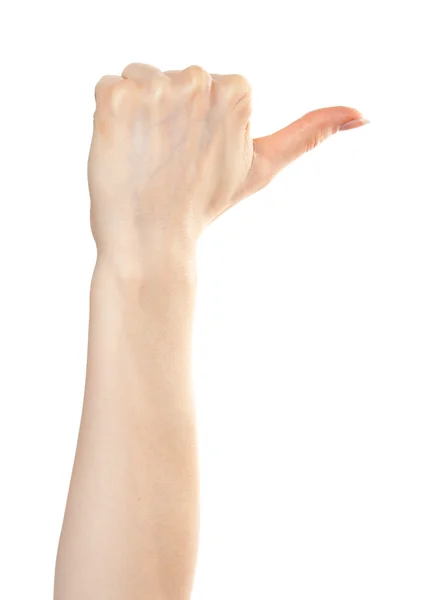Рука жінки вказує праворуч — стокове фото