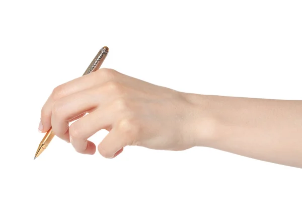 Femme écriture à la main avec stylo — Photo