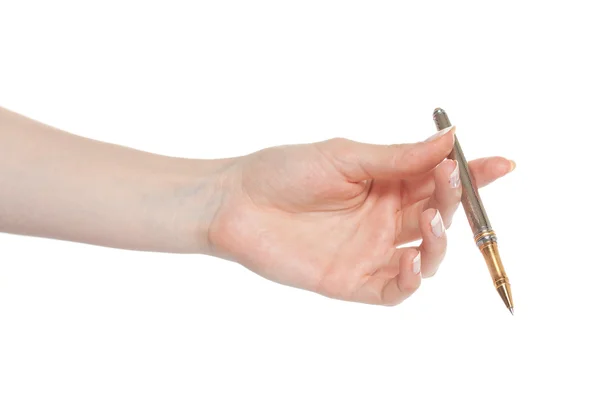 Kvinna hand anläggning penna — Stockfoto