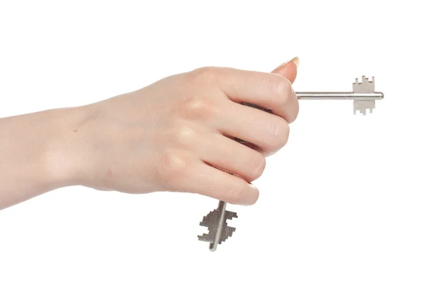 Main de femme avec clé — Photo