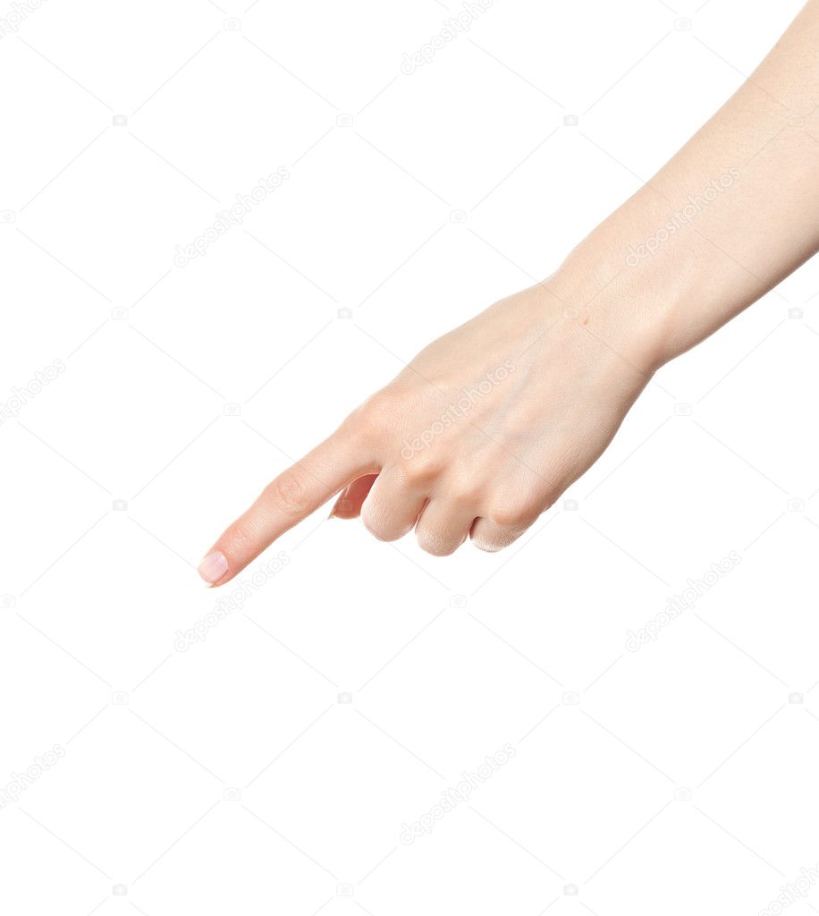 Woman hand pointing down
