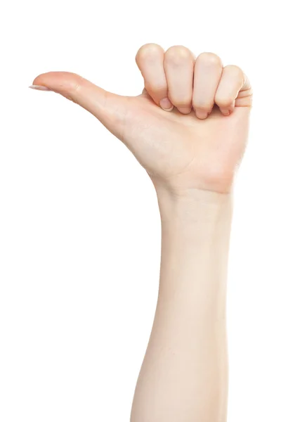 Woman hand pointing left — Stock Photo, Image