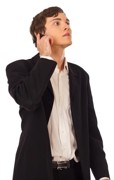 Młody biznesmen z zestawu słuchawkowego — Zdjęcie stockowe