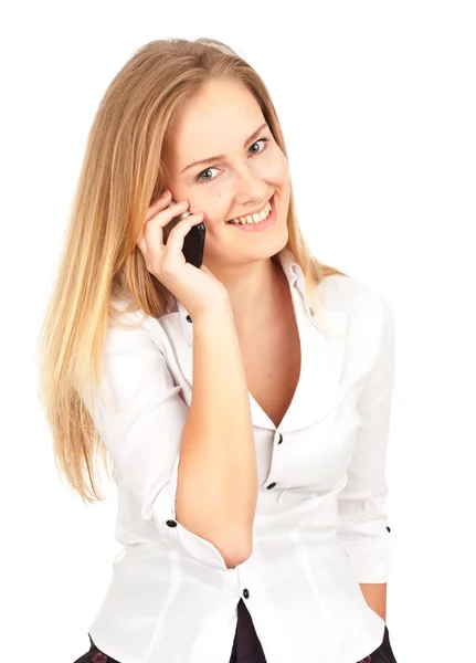 Jeune femme d'affaires passer un appel téléphonique — Photo