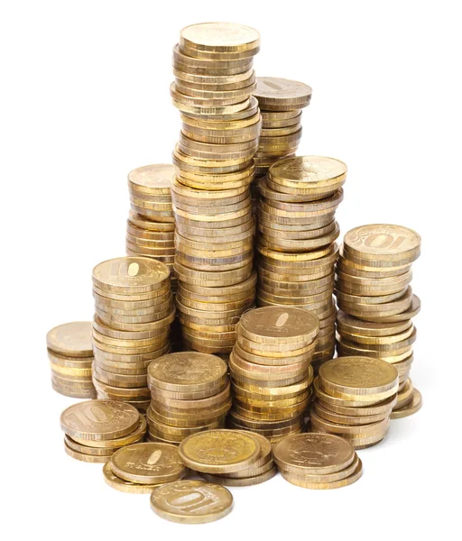 stock image Gold coin towers on white