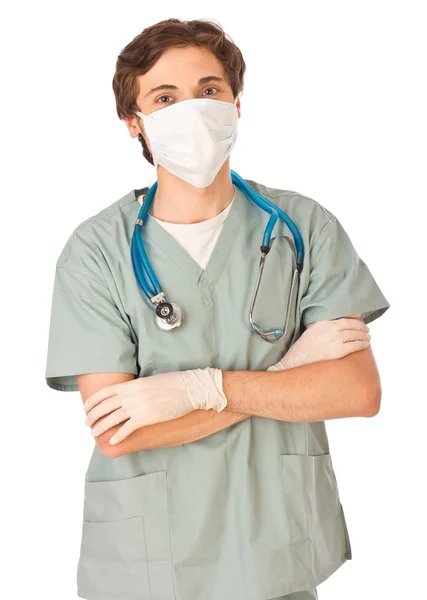Attraktive junge Ärztin mit Maske — Stockfoto