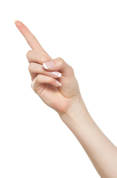 Woman hand pointing up — Stock Photo, Image