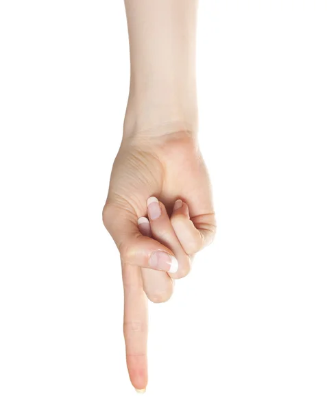 Frauenhand zeigt nach unten — Stockfoto