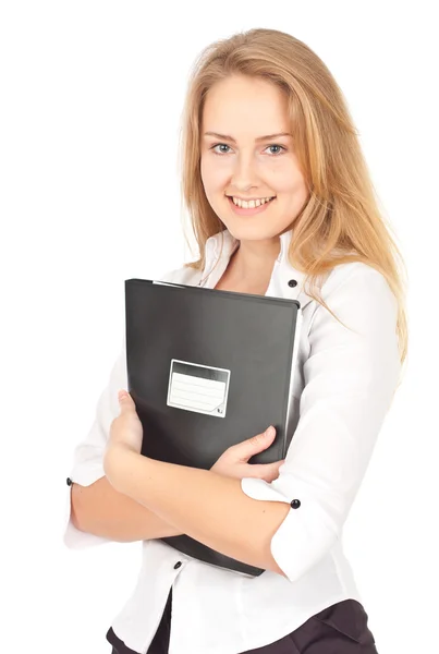 Ung affärskvinna med folder Royaltyfria Stockbilder