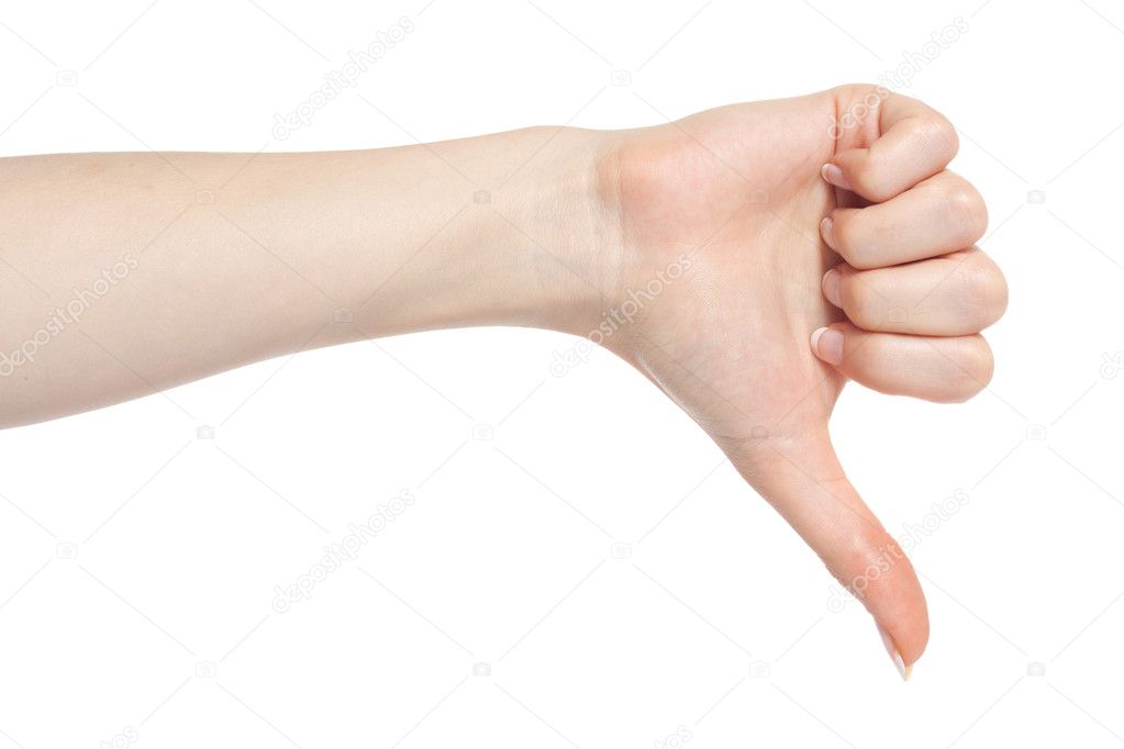 Woman hand with thumb down