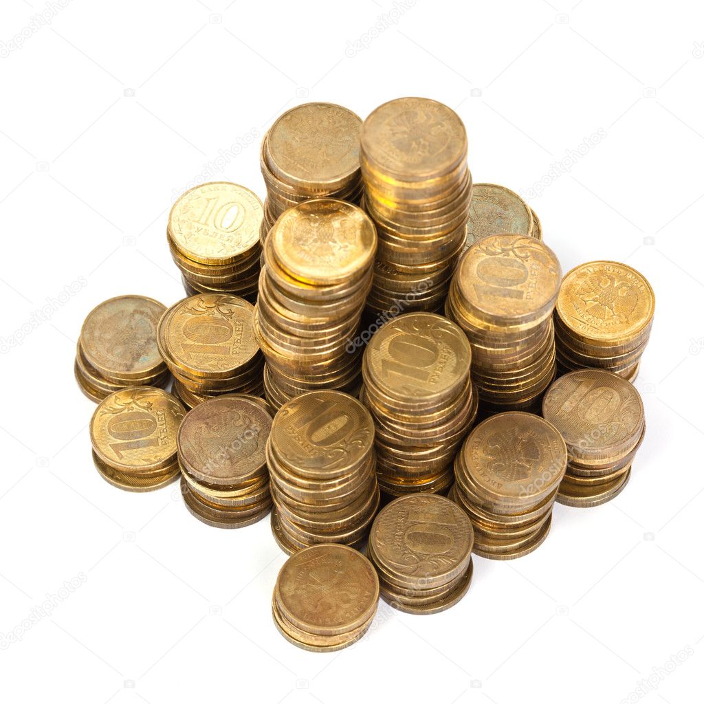 Stack of golden coins from top