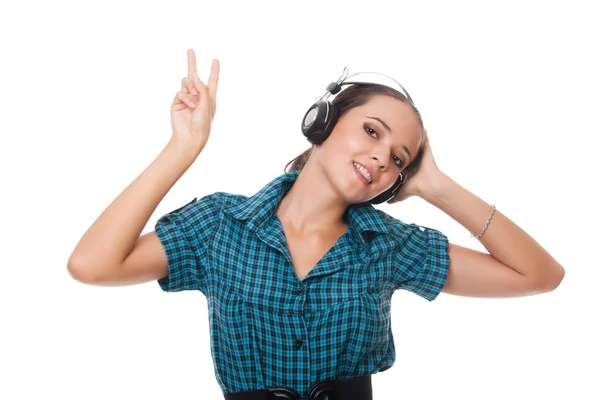 Joyful young woman in headphones — Stock Photo, Image