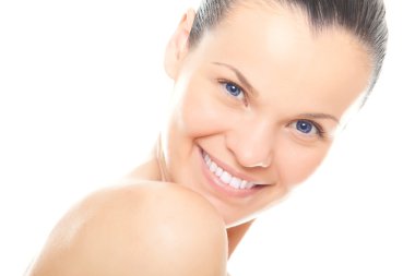 Closeup face young woman with healthy clean skin and beautiful s clipart