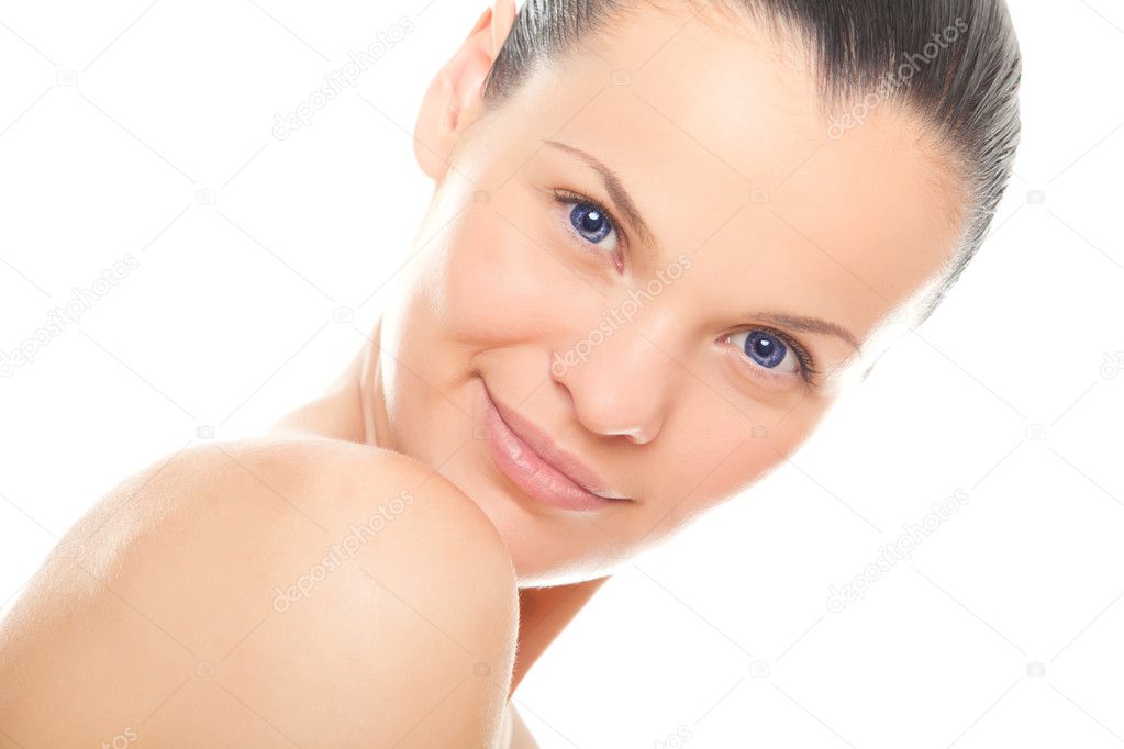 Closeup face woman with fresh clean skin