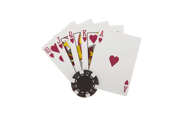 Srdce s poker žetony Royal flush — Stock fotografie