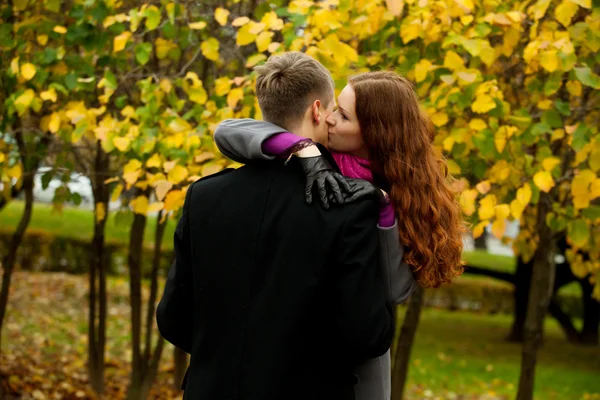Young woman kissing boyfriend — Stock Photo, Image
