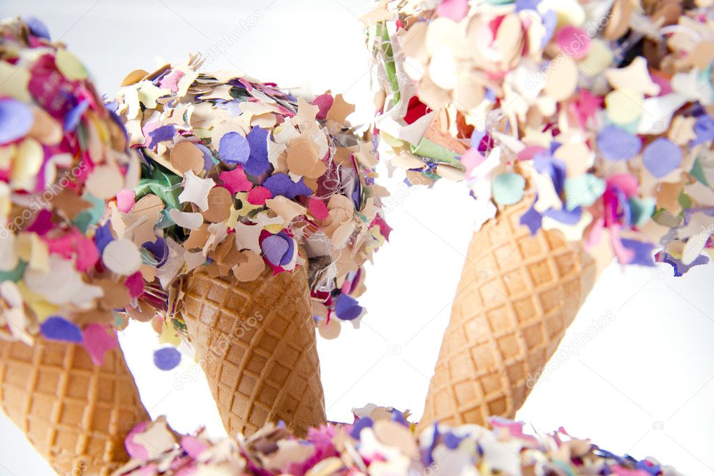 Party food sweet icecream cones with confetti decoration