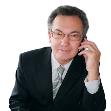 Successful businessman talking on handphone clipart