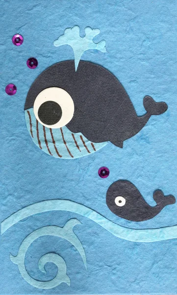 Papercraft whale fish on sea background