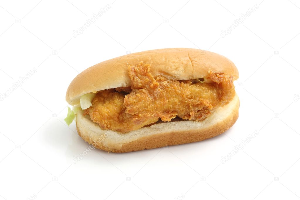 Fry chicken sandwich isolated in white background