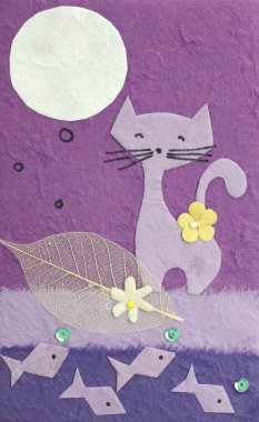 Papercraft cat and fish clipart