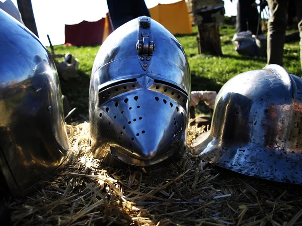 Medieval metal helmets. — Stock Photo, Image
