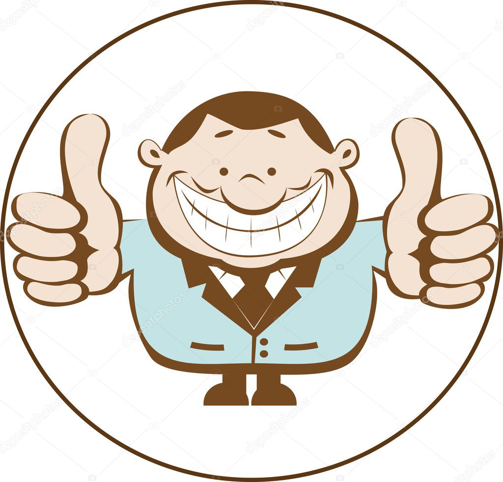 Illustration of businessman showing thumbs up. Retro