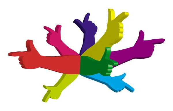Цветные указательные руки — стоковый вектор