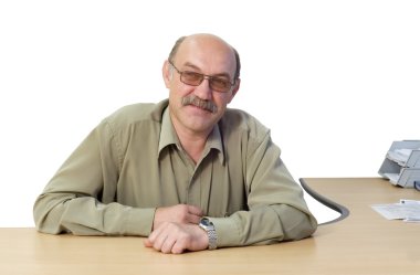 Smiling manager sitting at the table clipart