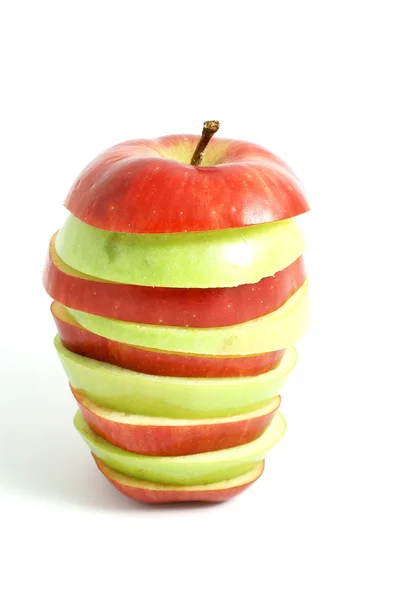 stock image Sliced green and red apples isolated on white background