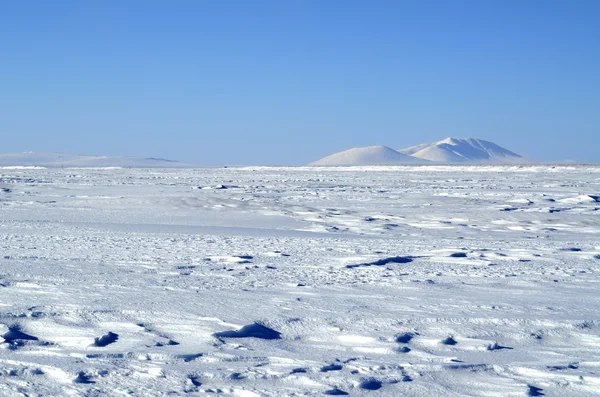 Arktische Landschaft (rosafarbenes Meer und Berge am Horizont) — Stockfoto