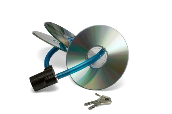 CD mit Vorhängeschloss und Schlüsselbund verschlossen — Stockfoto