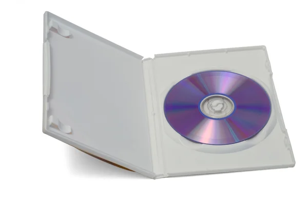 Compact disc w plastikowe pudełko na białym tle — Zdjęcie stockowe