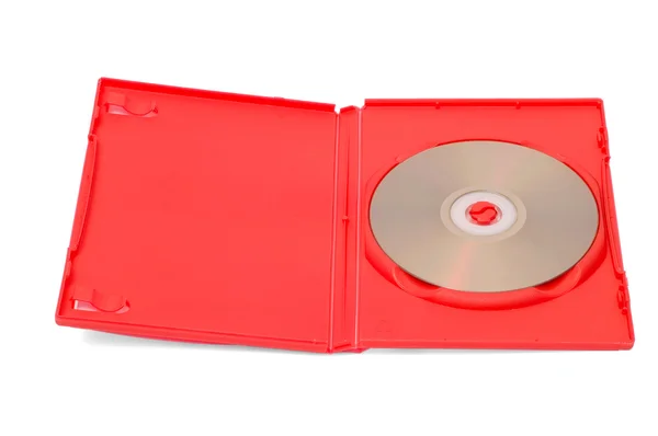 Disco compacto em caixa de plástico vermelho — Fotografia de Stock