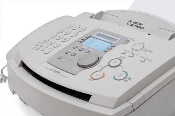 흰색 배경에 고립 된 팩스 기계 — 스톡 사진