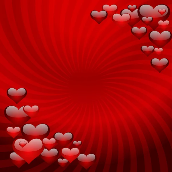 Coeurs sur fond rayé rouge — Image vectorielle