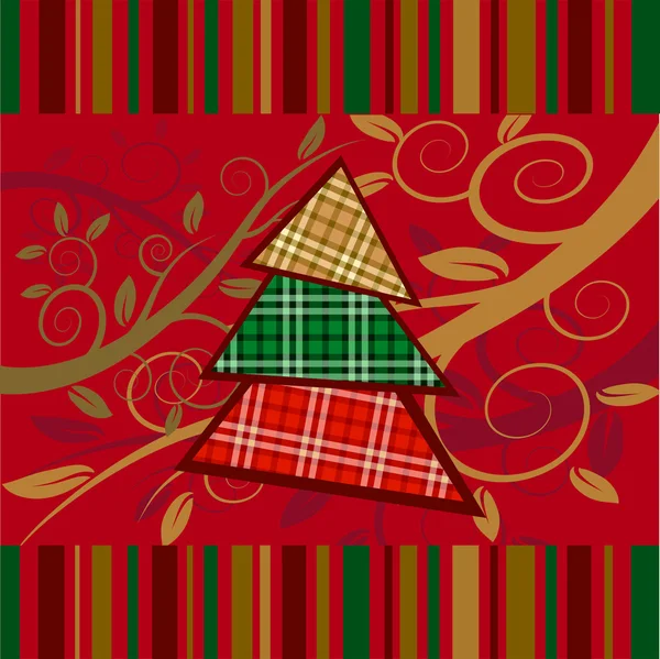 Cartão listrado de Natal com árvore de ano novo — Vetor de Stock