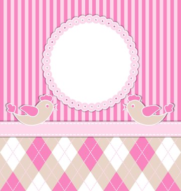 Baby girl card with birds clipart