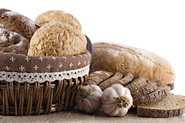 stock image Loaves of bread and garlic