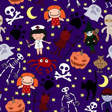 Halloween characters seamless pattern clipart