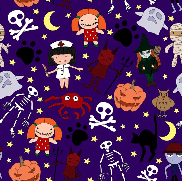 Personajes de Halloween patrón sin costuras — Vector de stock