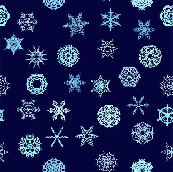Inverno padrão de flocos de neve azul — Vetor de Stock