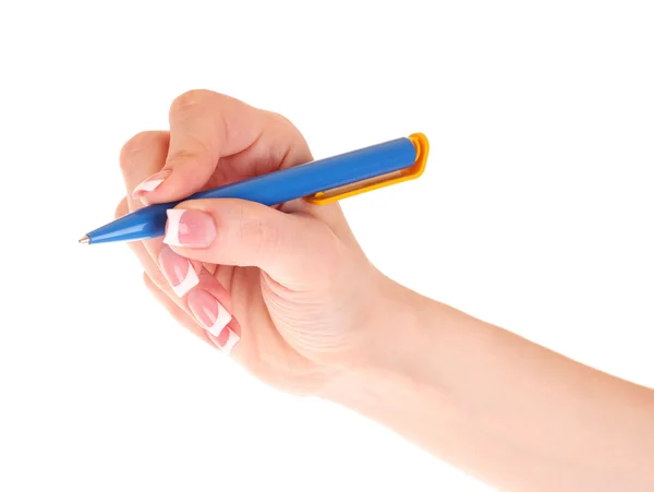 Frauenhand und Kugelschreiber — Stockfoto