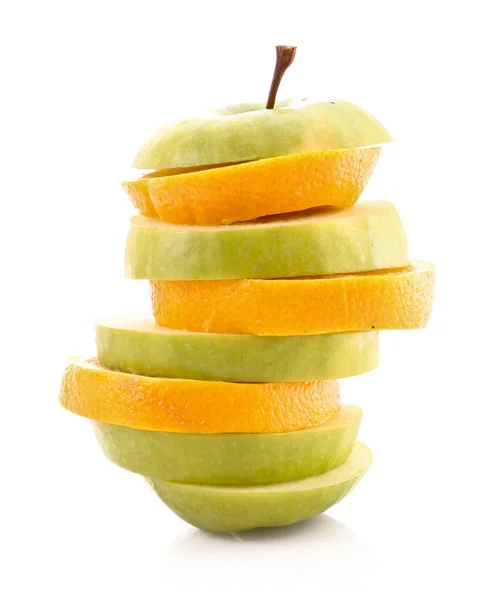 Nakrájené jablko a oranžové — Stock fotografie