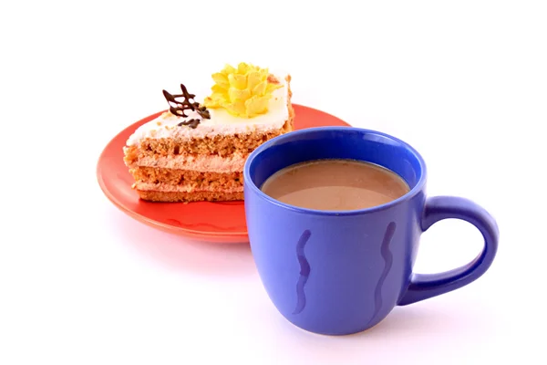 Cake and cup isolated on white — Stock Photo, Image