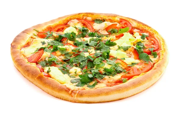 Chutná italská pizza přes bílý — Stock fotografie