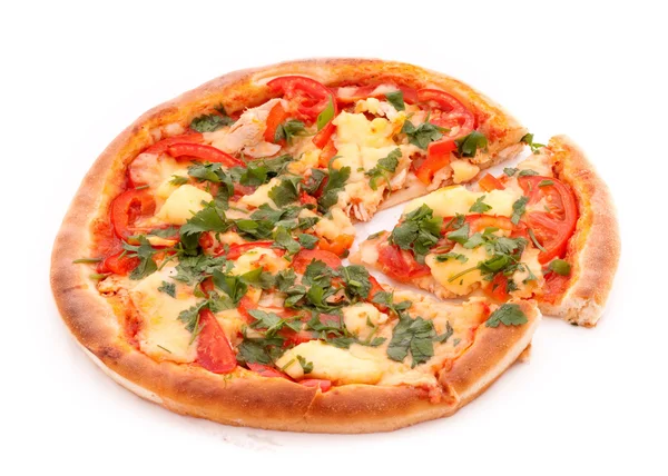 Ízletes olasz pizza felett fehér — Stock Fotó