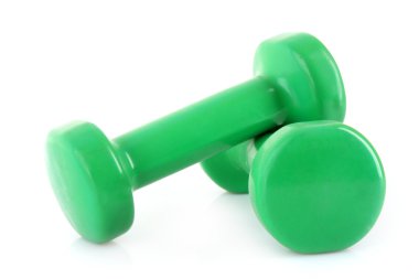 Yeşil dumbell üzerinde beyaz izole çift