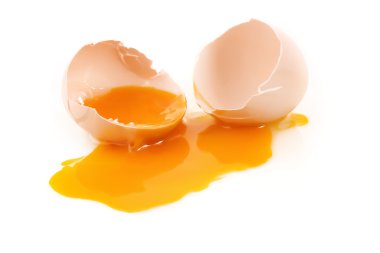 One cracked hen's egg isolated on white clipart